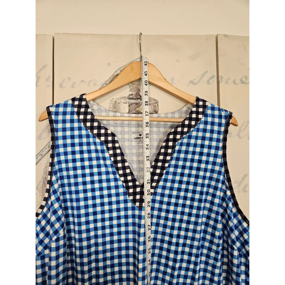 Draper James Lands End Shift Dress 2X Blue Gingham V-Neck Cotton Pockets Classic